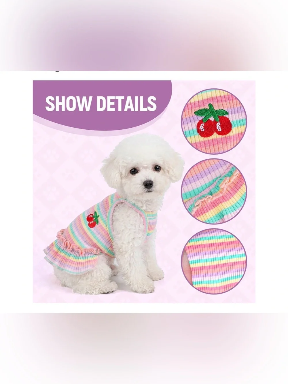 Cute Striped Dog T Shirts Cherry Puppy Dress Soft Cotton